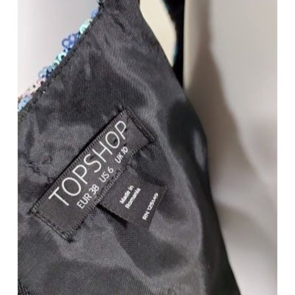 TOPSHOP Sequins Twee Homecomming NYE V-Neck Prom Glamour Mini Dress Size 6 - Picture 5 of 13